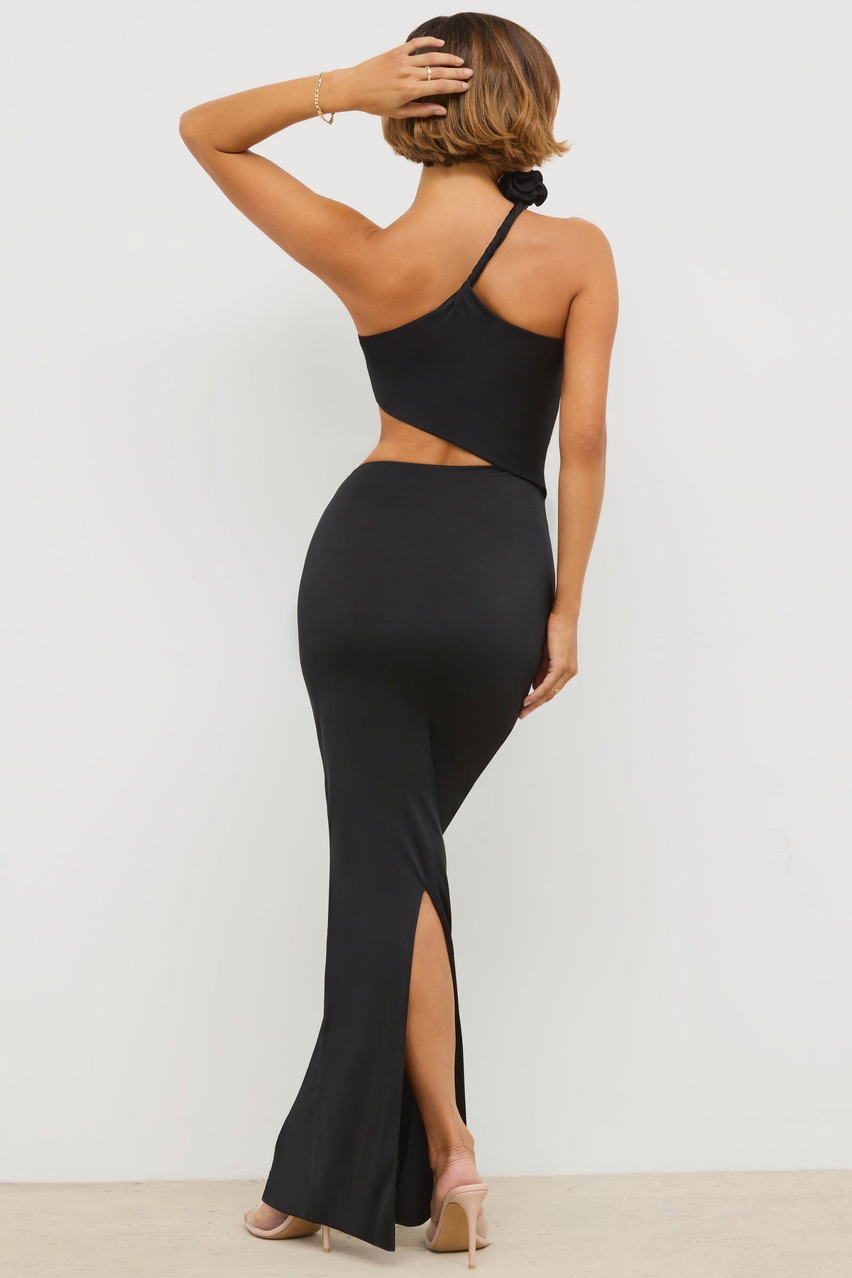 Jersey Asymmetric Cut Out Maxi Dress in Black – view 2