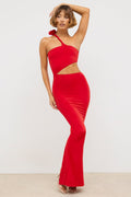 Jersey Asymmetric Cut Out Maxi Dress in Scarlet Red – view 1