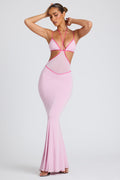 Contrast Binding Cut Out Evening Gown in Soft Pink – view 1