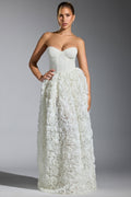 Embellished Floral-Appliqué Corset Gown in White – view 1