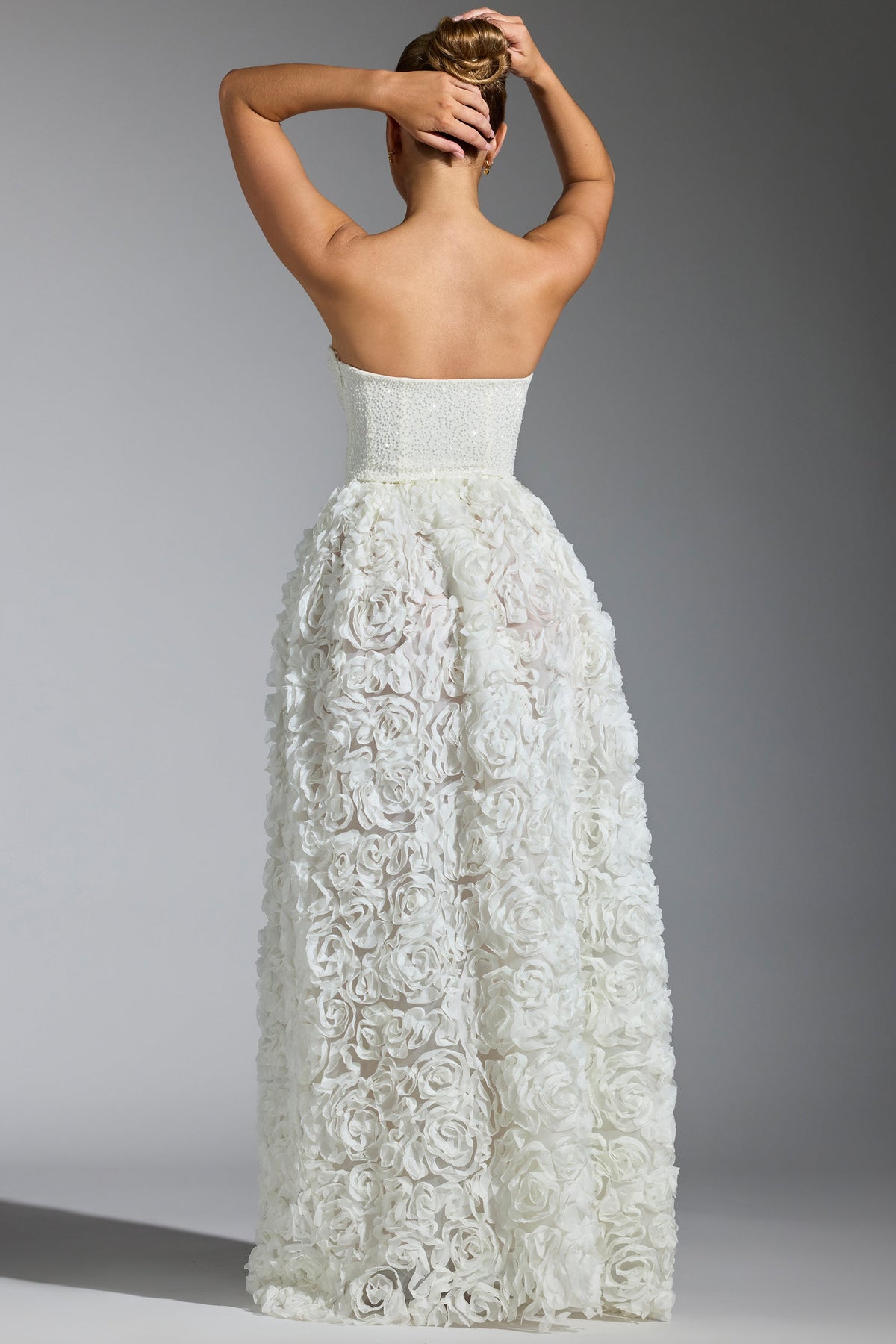 Embellished Floral-Appliqué Corset Gown in White – view 2