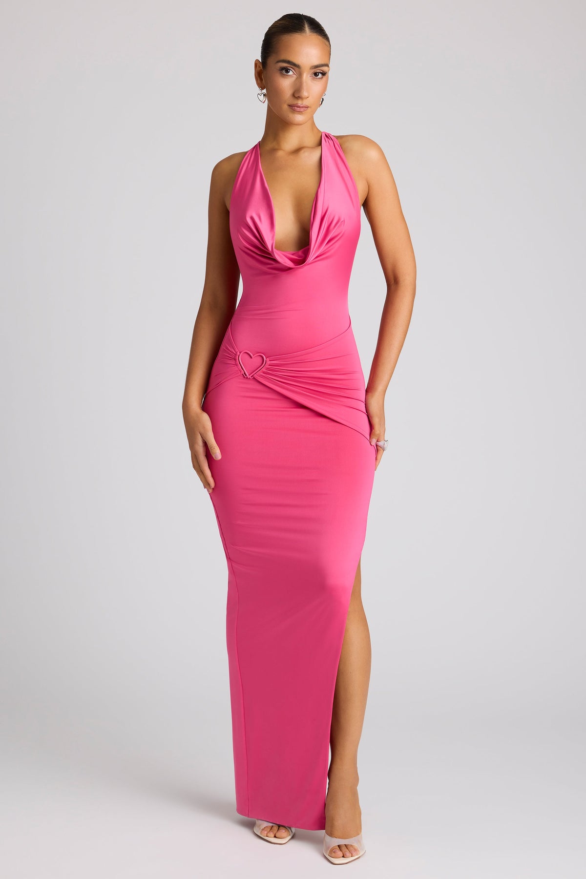 Multiwear Cowl Neck Wrap Over Evening Gown in Magenta – view 1