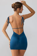 Slinky Jersey Open Back Mini Dress in Midnight Blue – view 1