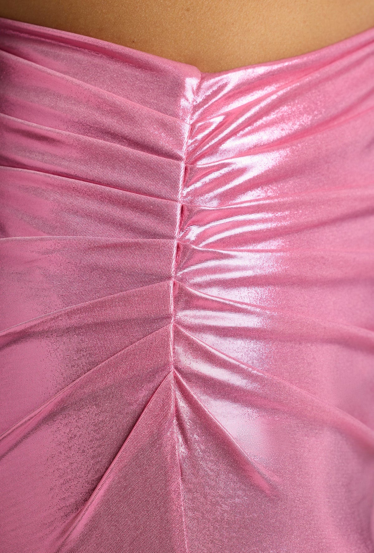 Draped Metallic Jersey Maxi Dress in Rose Pink – view 4
