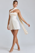 Draped Halterneck Satin Mini Dress in Ivory – view 1