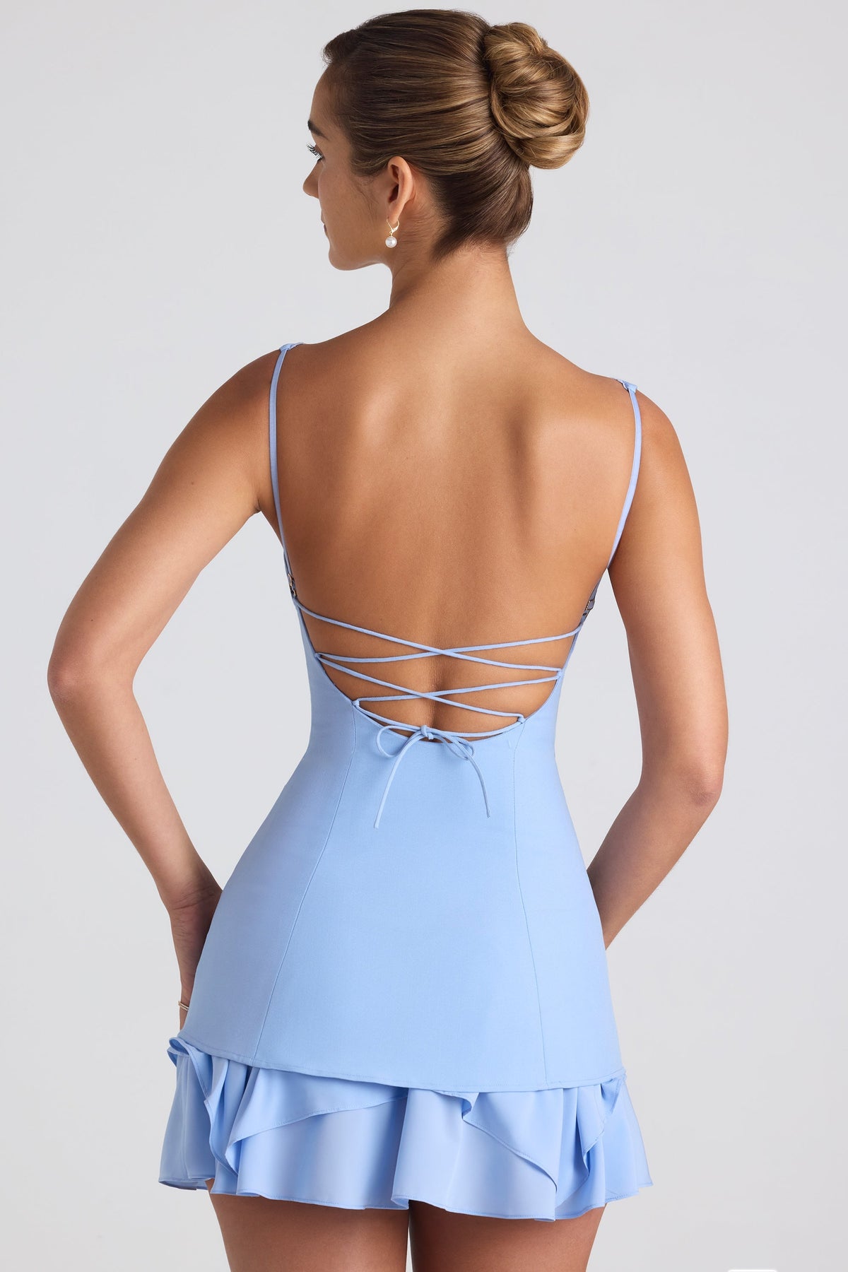 Ruffle-Trim Button-Detail Corset Mini Dress in Sky Blue – view 2