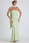 Scarf-Detail Strapless Gown in Spring Green – view 1