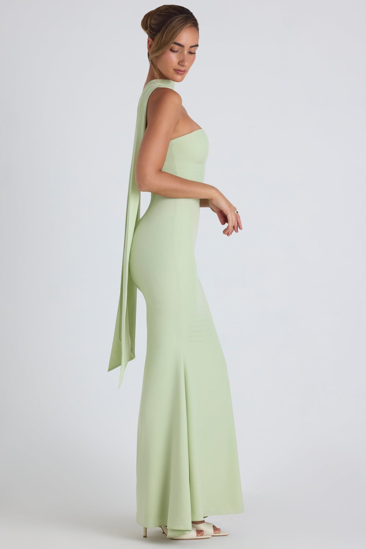 Scarf-Detail Strapless Gown in Spring Green – view 3