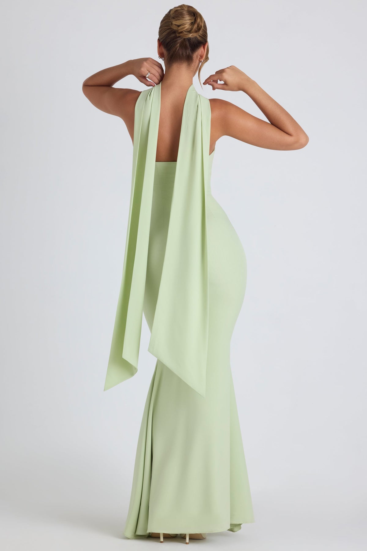 Scarf-Detail Strapless Gown in Spring Green – view 2