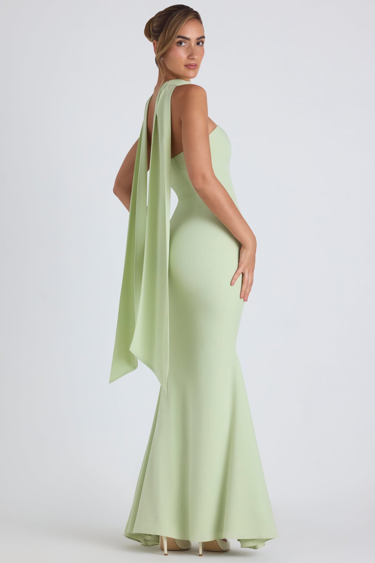 Scarf-Detail Strapless Gown in Spring Green – view 6