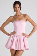 Lace-Up Bubble Hem Corset Mini Dress in Soft Pink – view 1