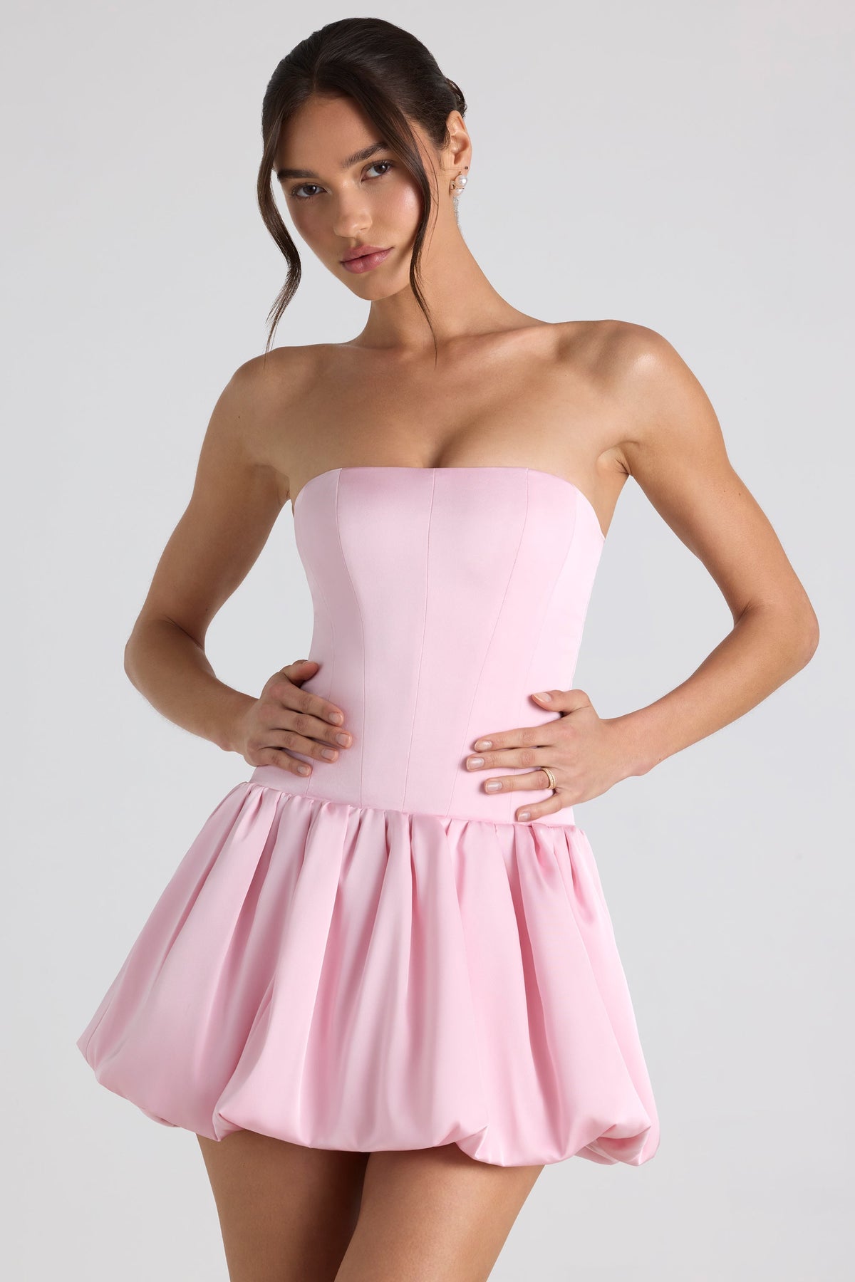 Lace-Up Bubble Hem Corset Mini Dress in Soft Pink – view 6
