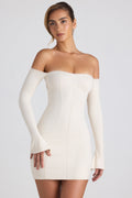 Modal Off-Shoulder Lace-Trim Mini Dress in Ivory – view 1
