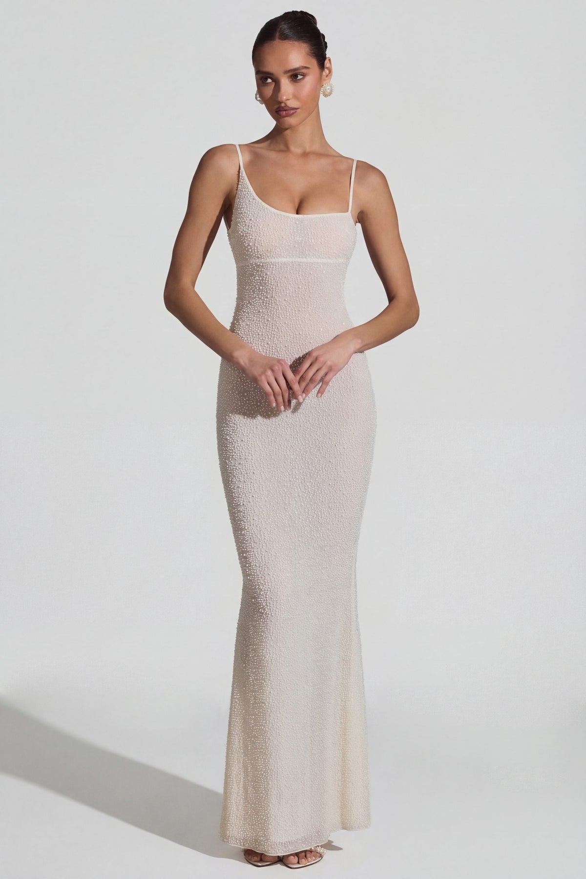 Embellished Backless Maxi Dress in White – view 1