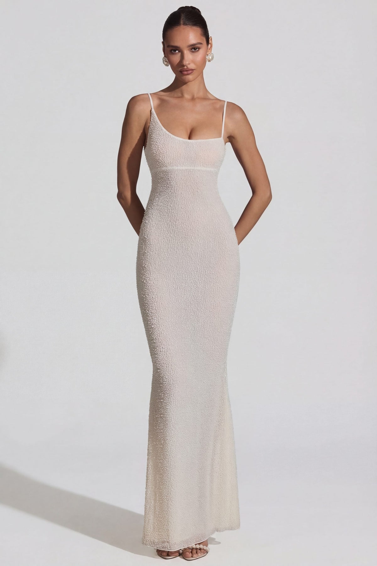Embellished Backless Maxi Dress in White – view 6