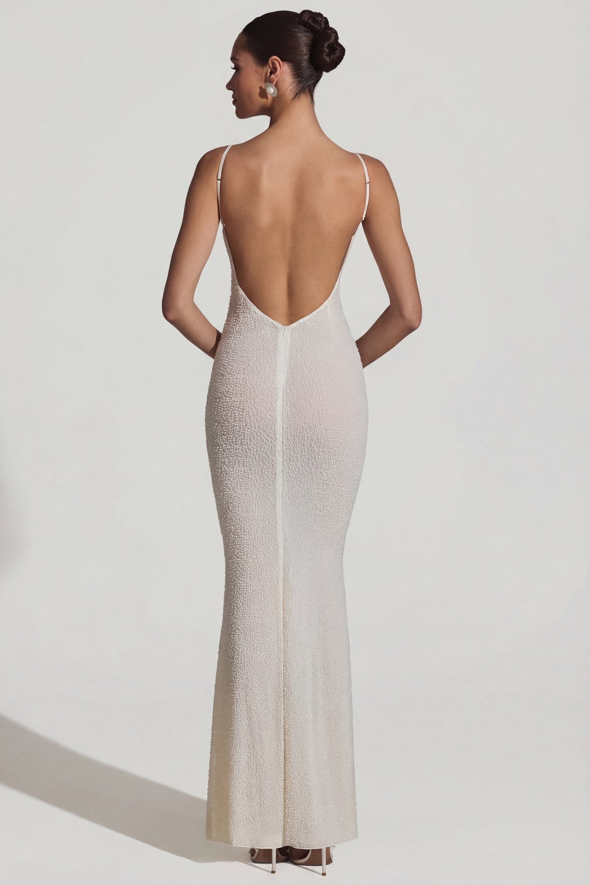 Embellished Backless Maxi Dress in White – view 5