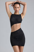Embellished Cut-Out Mini Dress in Black – view 1