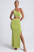 Hardware Detail One-Shoulder Maxi Dress in Olive Green – view 1