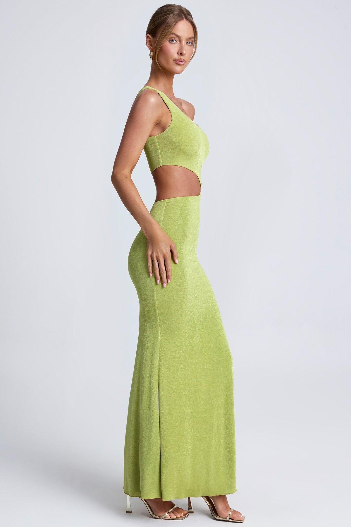 Hardware Detail One-Shoulder Maxi Dress in Olive Green – view 5