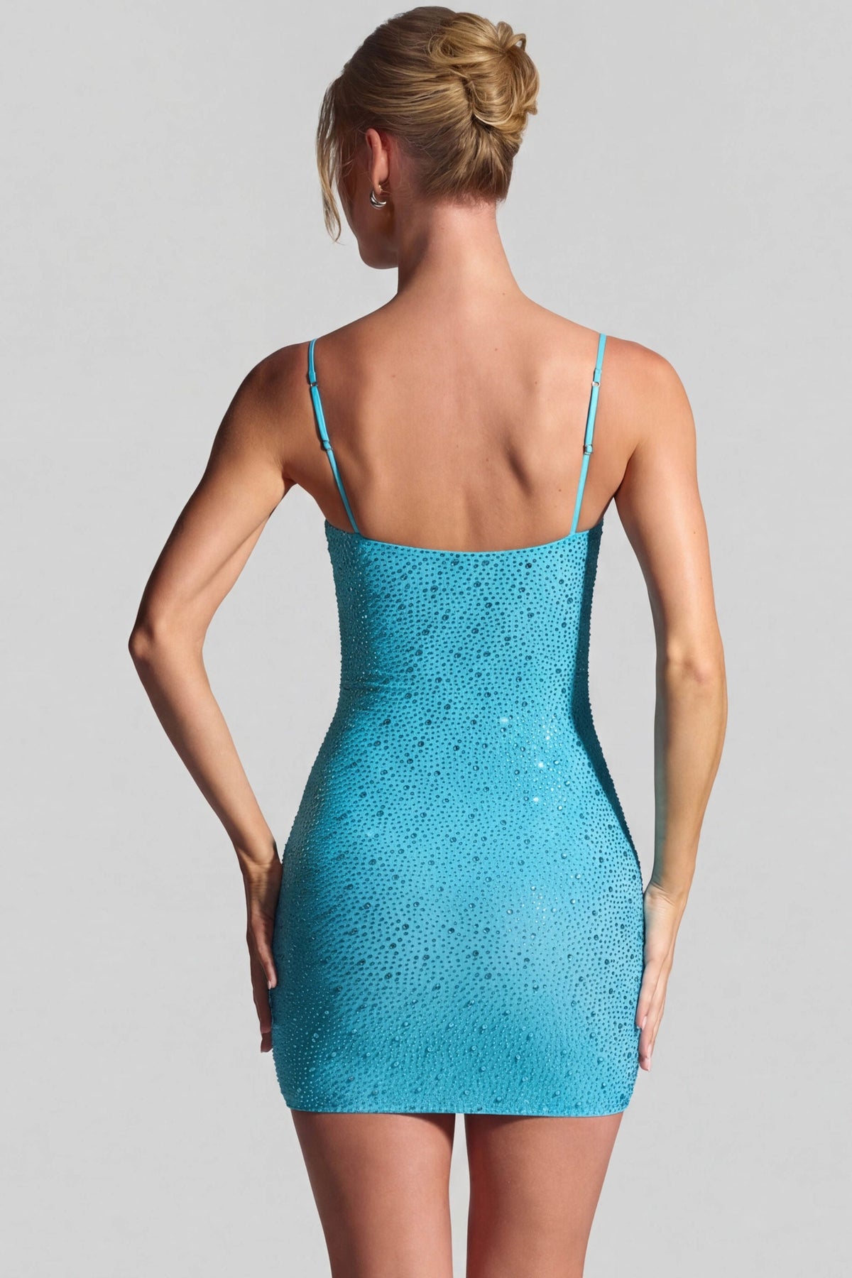 Embellished Bodycon Mini Dress in Aqua Blue – view 5