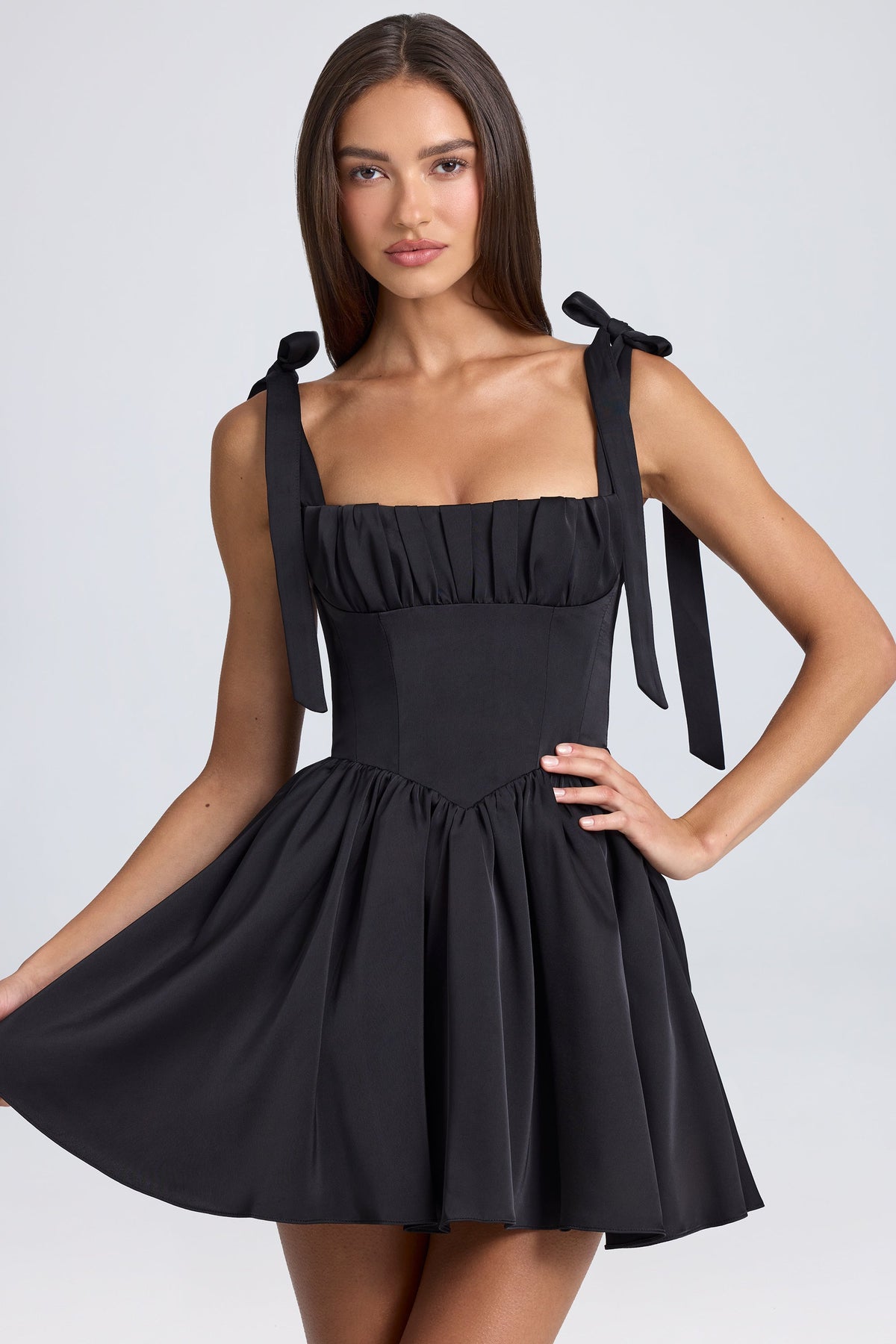 Draped Corset Mini Dress in Black – view 1
