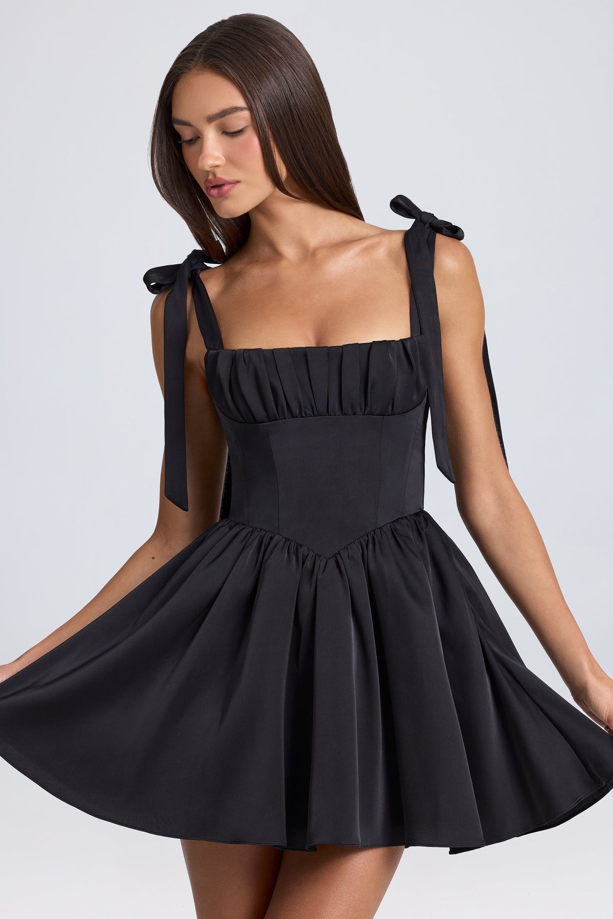 Draped Corset Mini Dress in Black – view 5