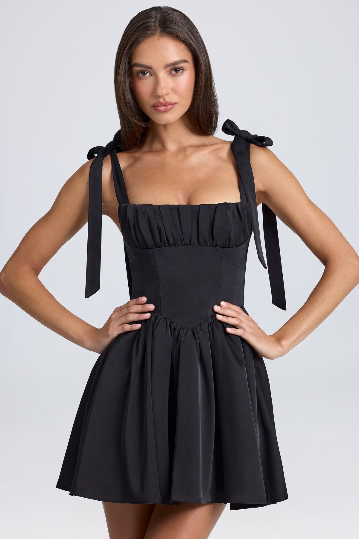 Draped Corset Mini Dress in Black – view 6