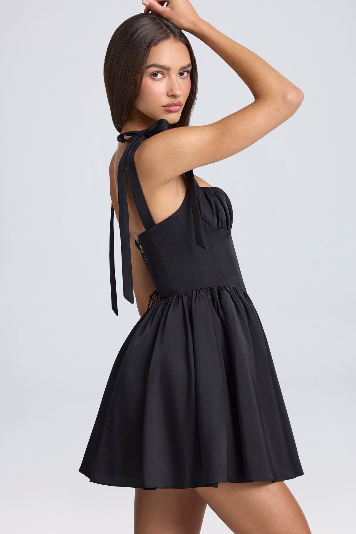 Draped Corset Mini Dress in Black – view 3