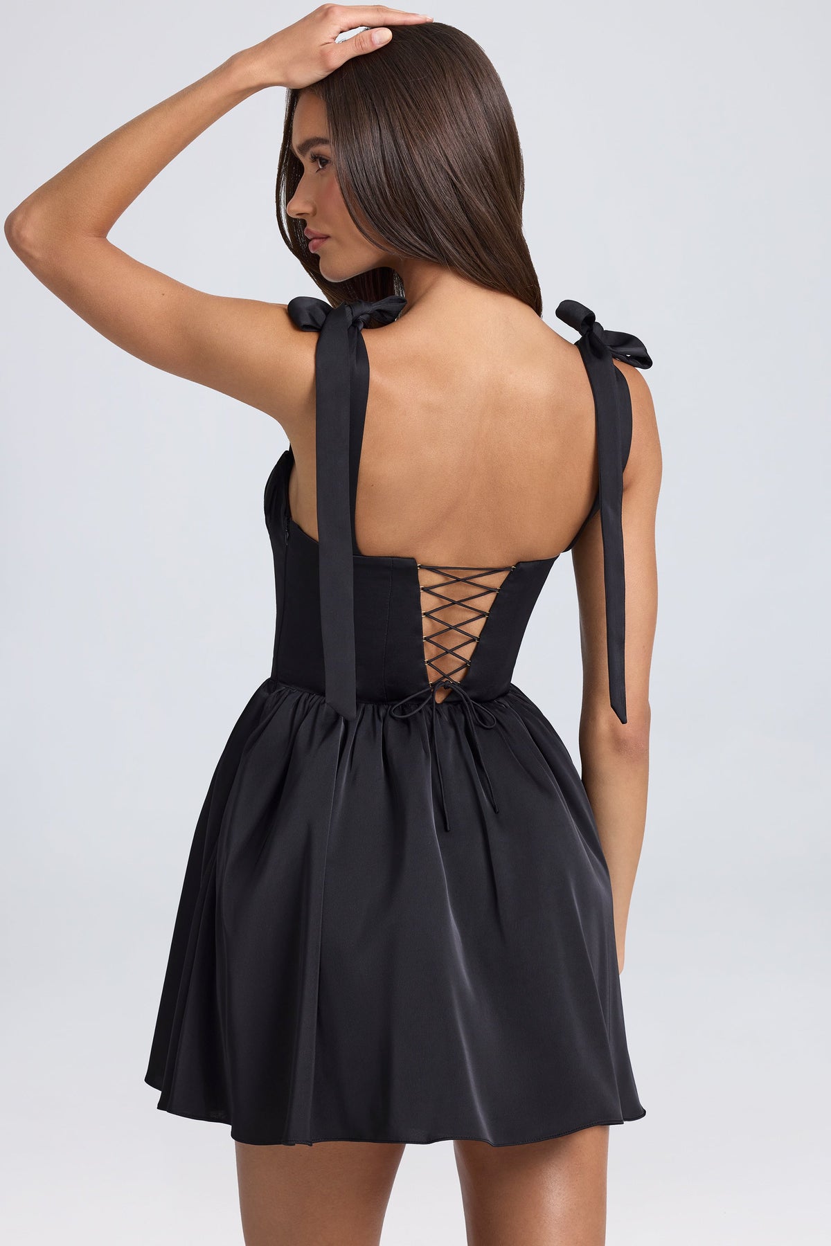 Draped Corset Mini Dress in Black – view 2