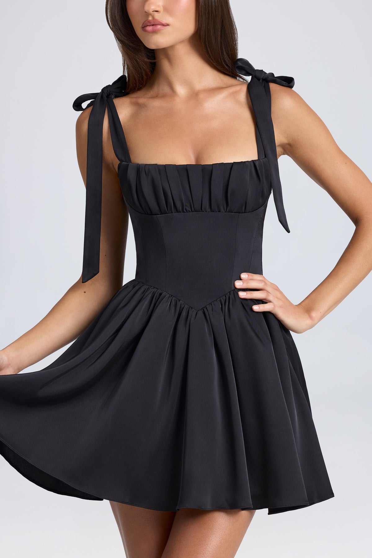 Draped Corset Mini Dress in Black – view 4