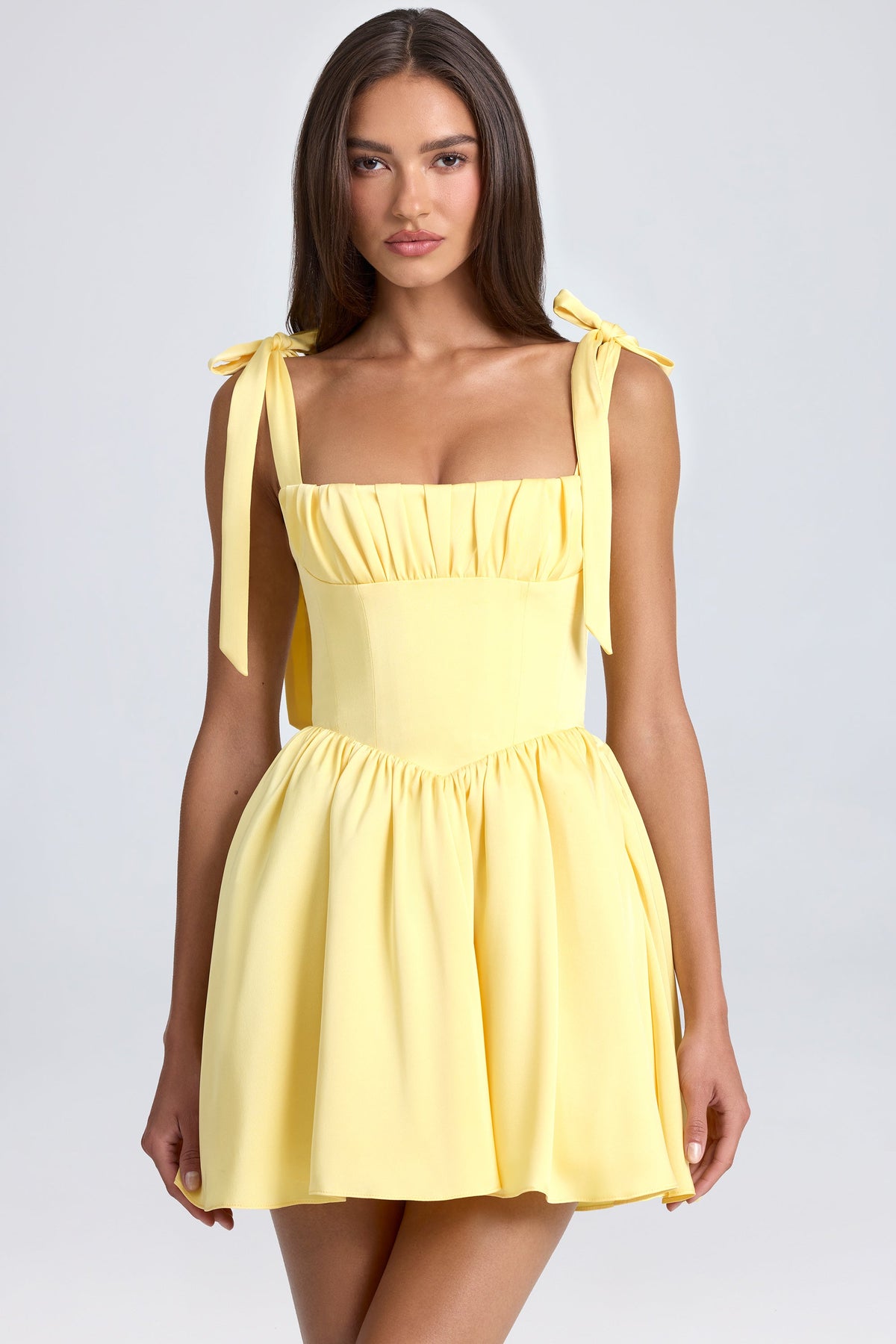 Draped Corset Mini Dress in Lemon Sherbet – view 1