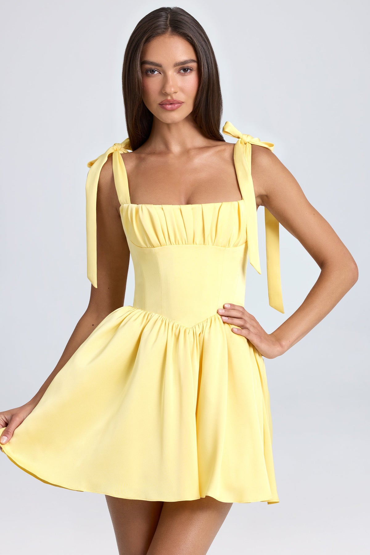 Draped Corset Mini Dress in Lemon Sherbet – view 7