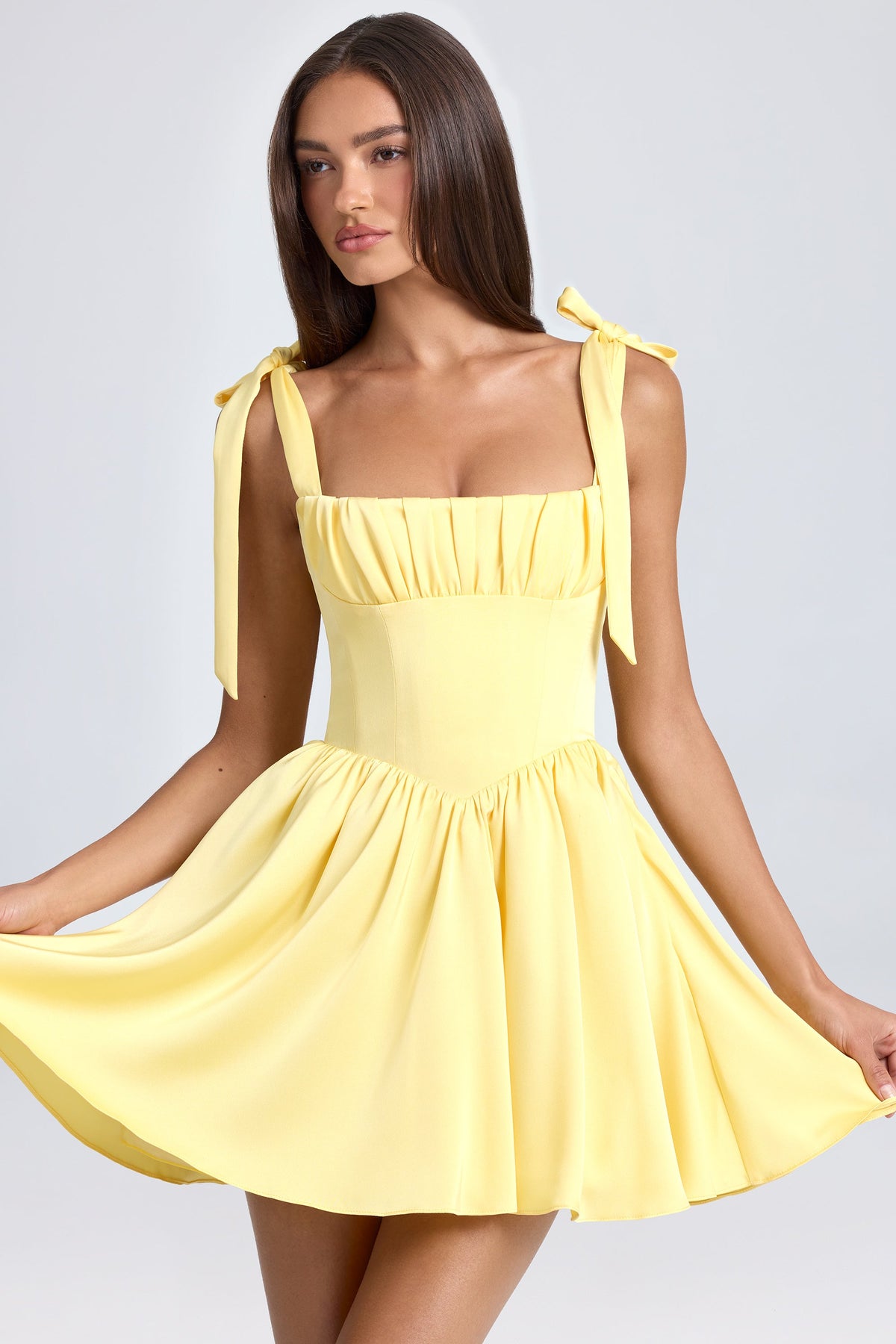 Draped Corset Mini Dress in Lemon Sherbet – view 6