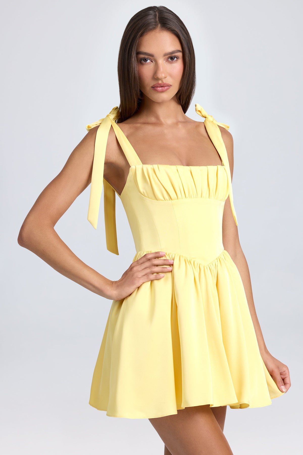 Draped Corset Mini Dress in Lemon Sherbet – view 5