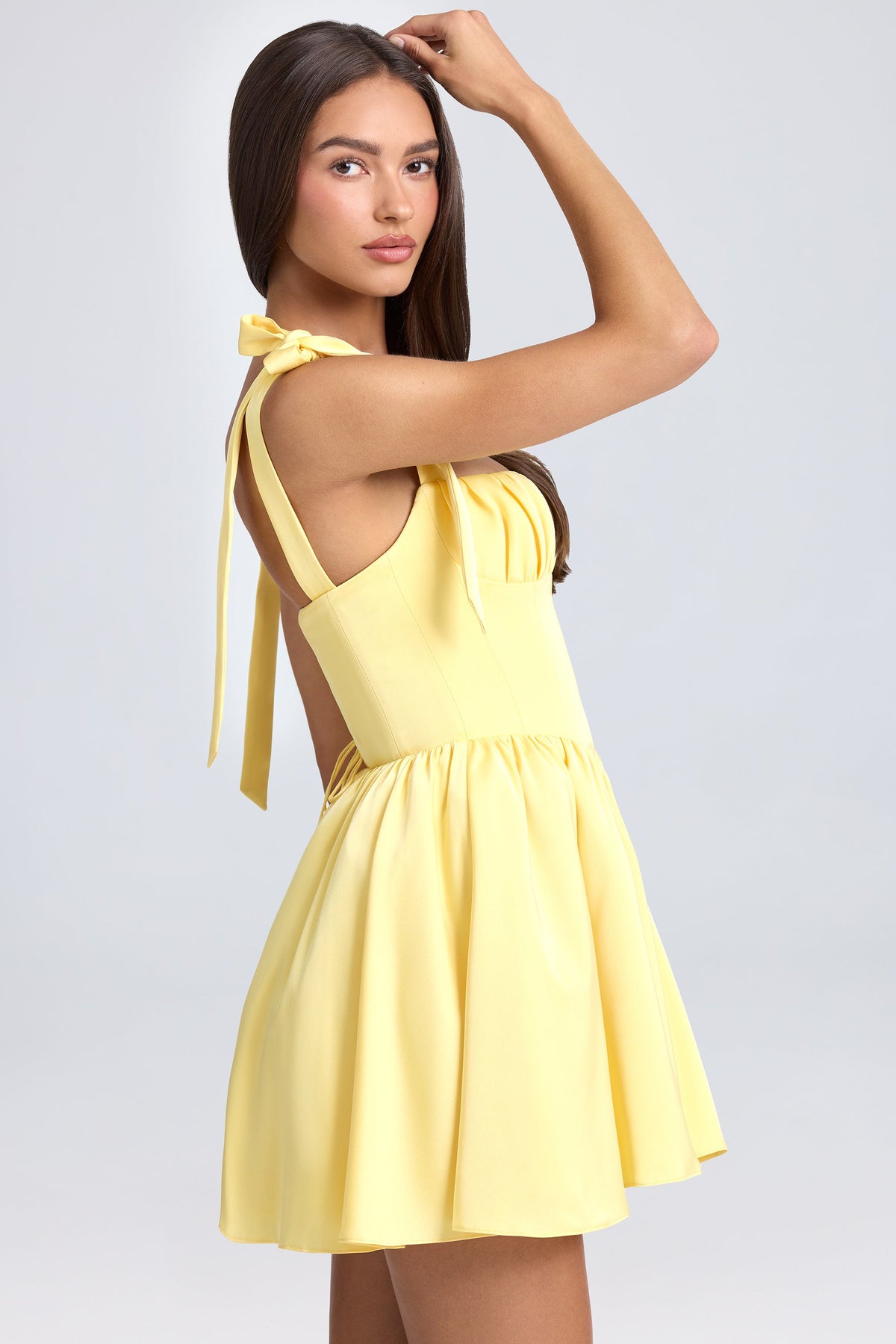 Draped Corset Mini Dress in Lemon Sherbet – view 3