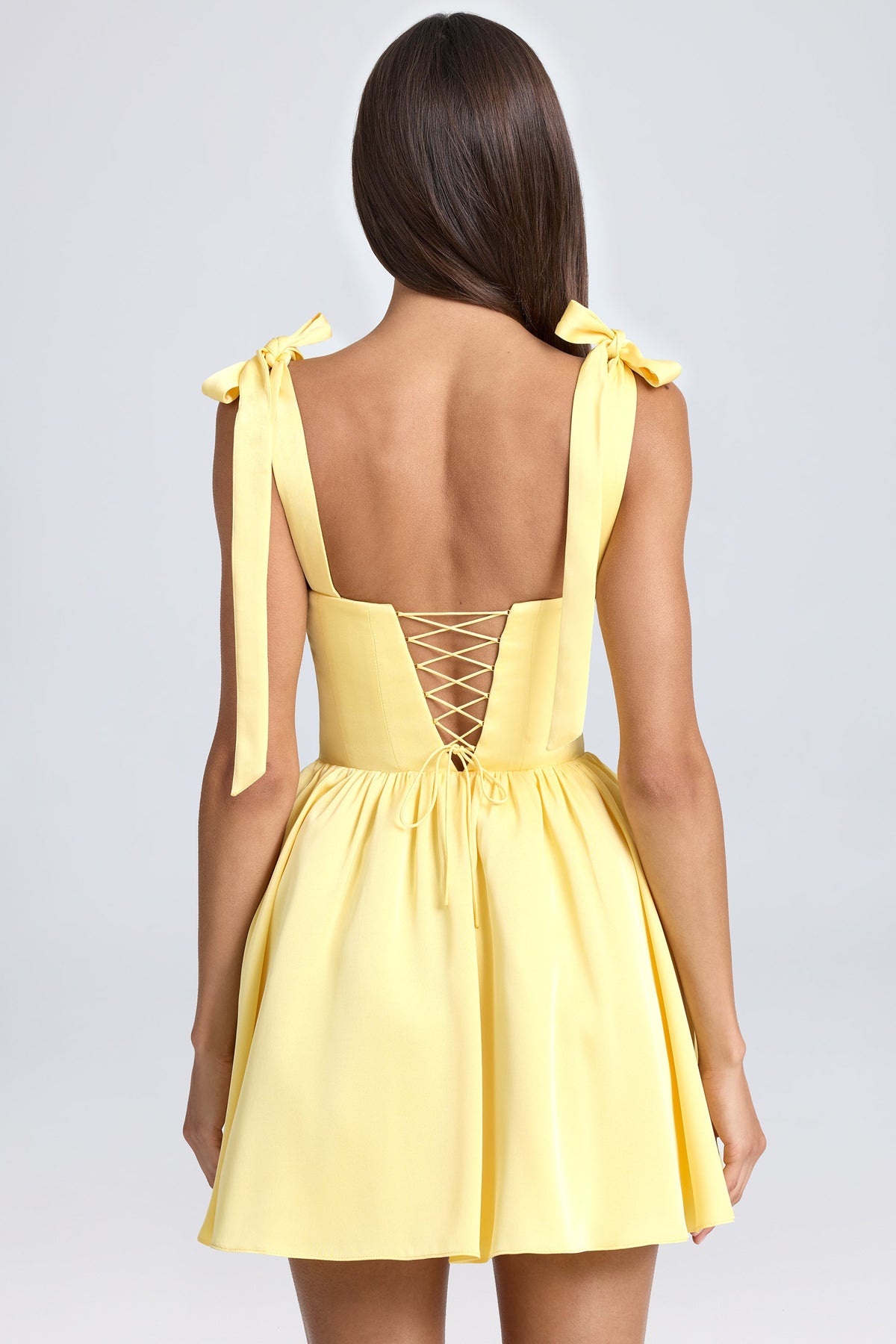 Draped Corset Mini Dress in Lemon Sherbet – view 2
