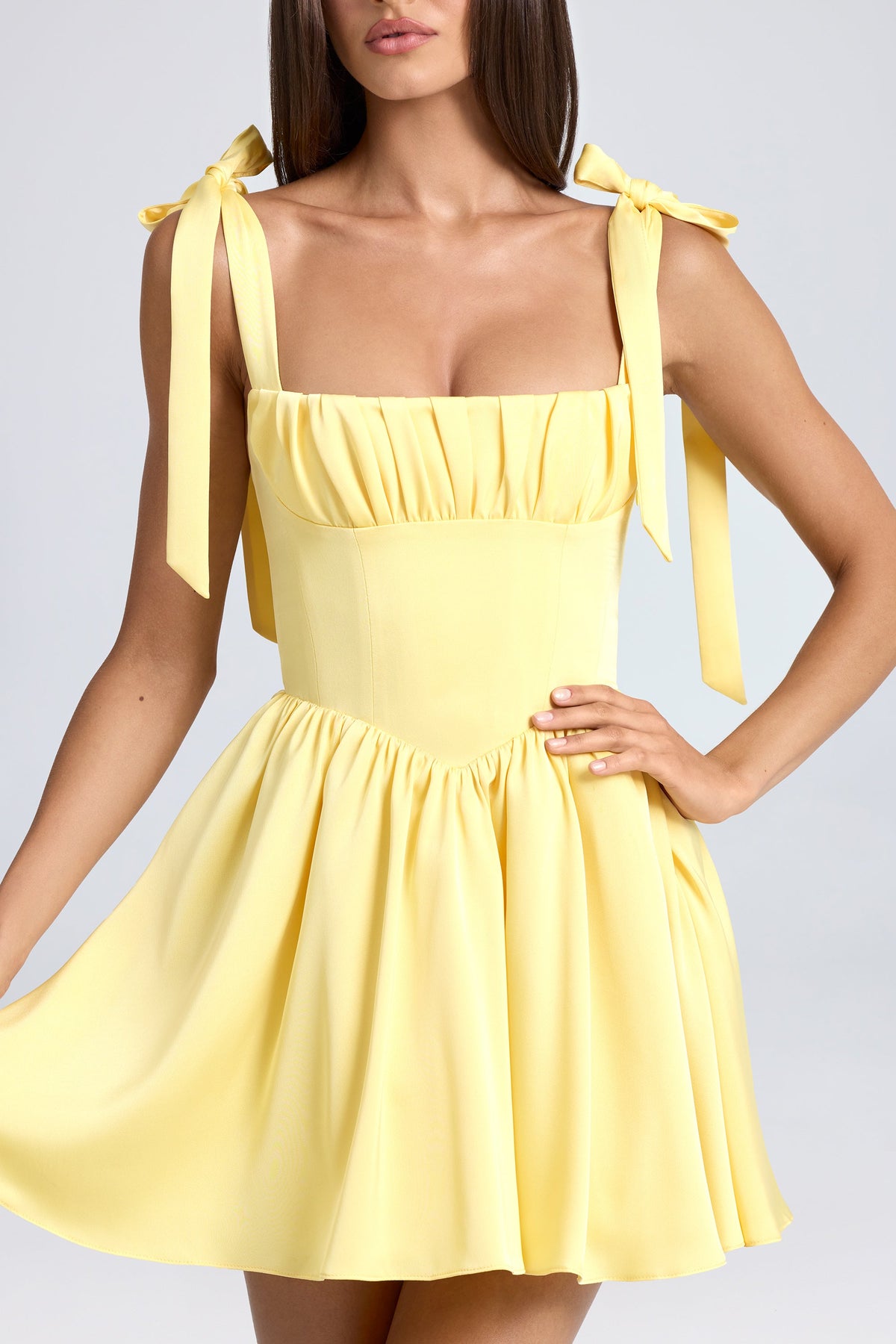 Draped Corset Mini Dress in Lemon Sherbet – view 4