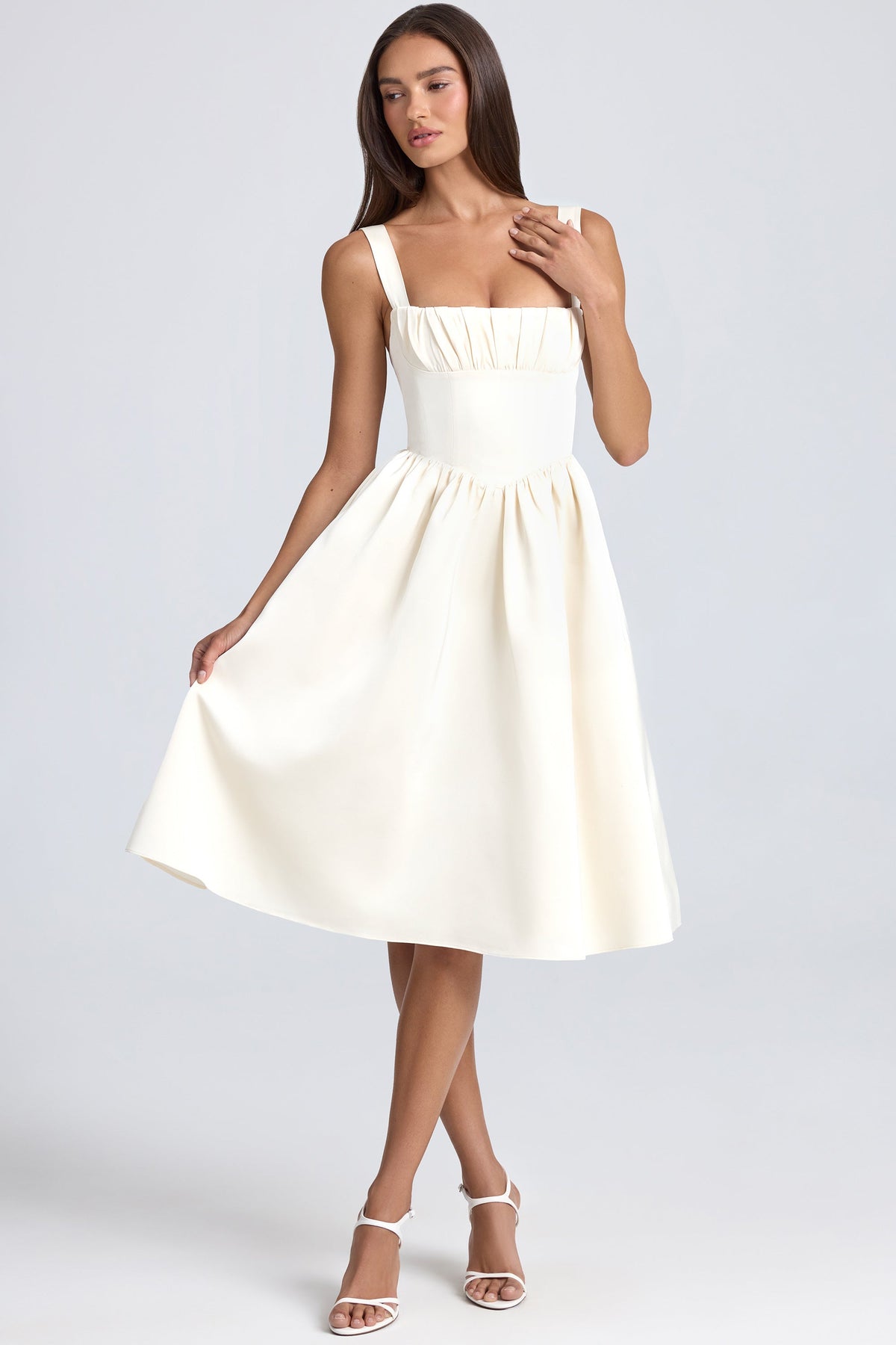Draped Corset Midaxi Dress in Ivory – view 7