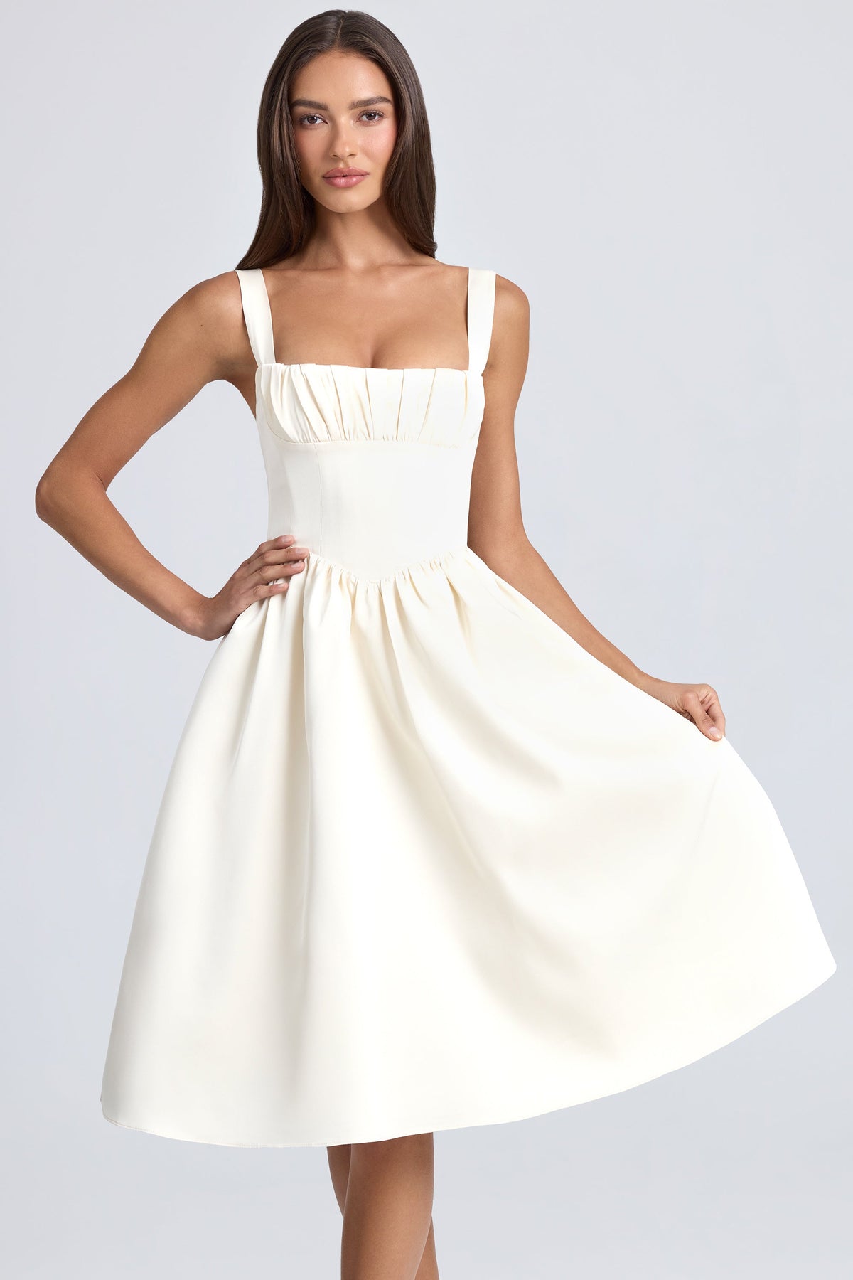 Draped Corset Midaxi Dress in Ivory – view 1