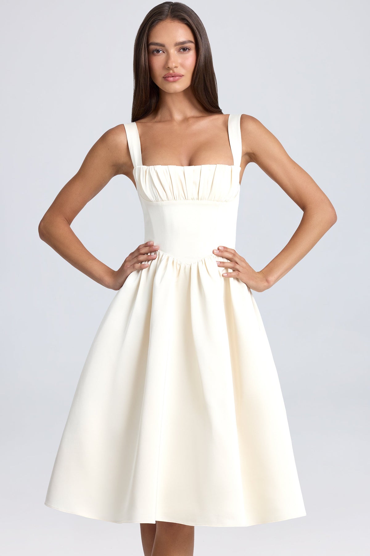Draped Corset Midaxi Dress in Ivory – view 5