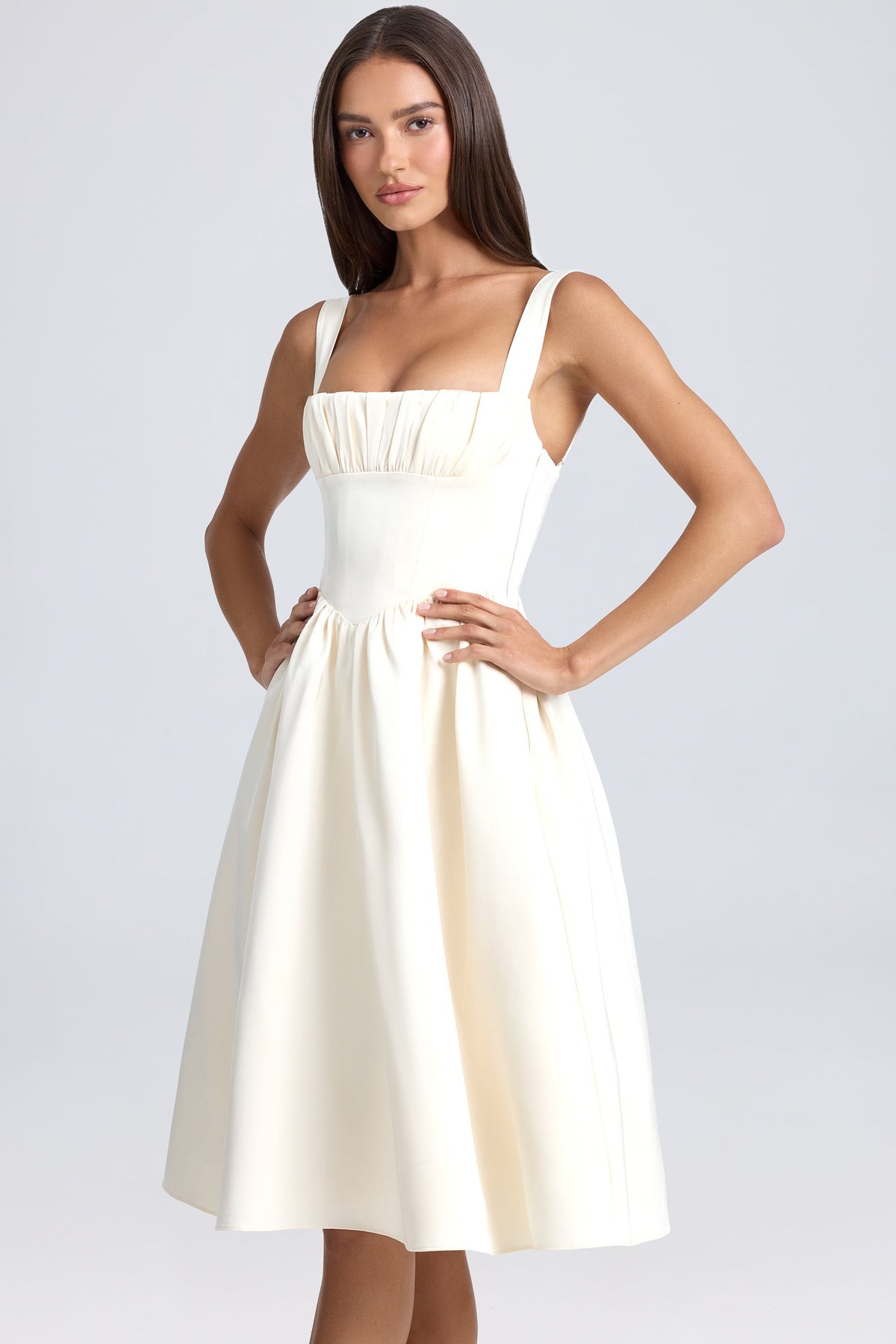 Draped Corset Midaxi Dress in Ivory – view 6
