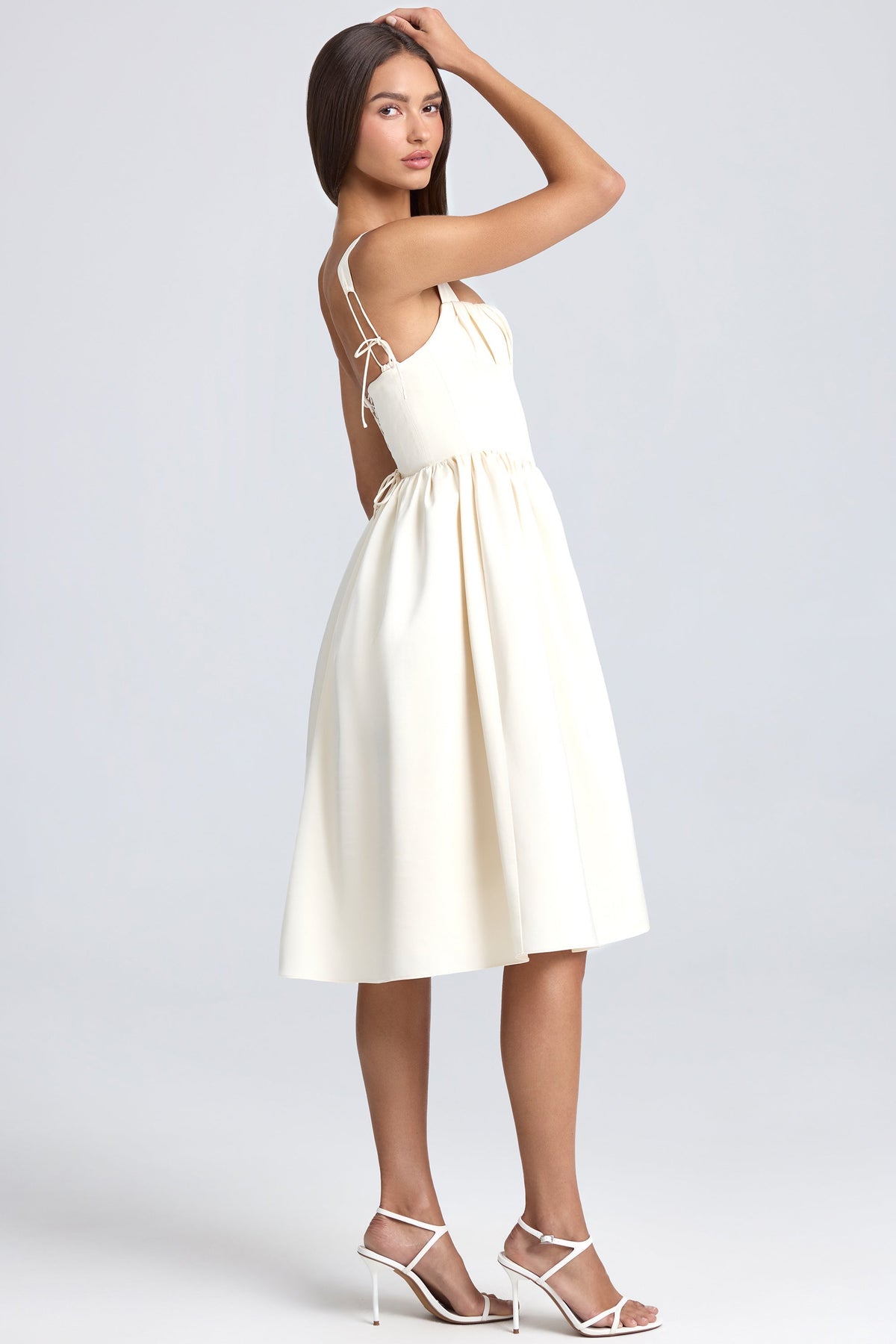 Draped Corset Midaxi Dress in Ivory – view 3