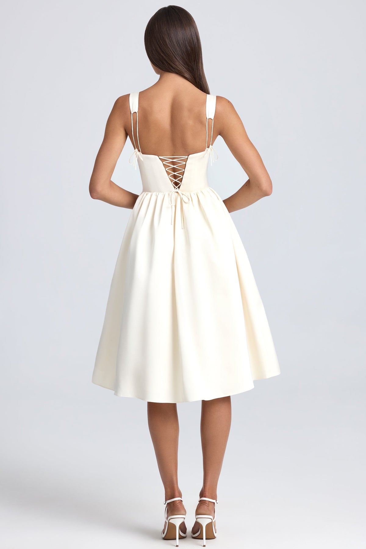Draped Corset Midaxi Dress in Ivory – view 2