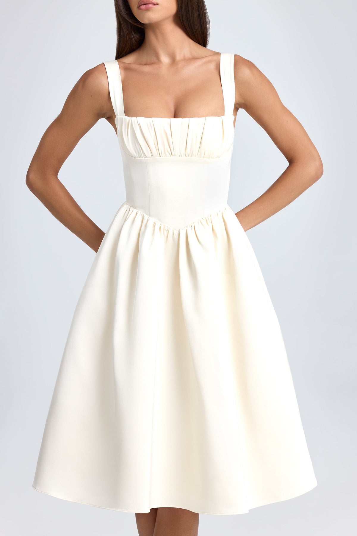 Draped Corset Midaxi Dress in Ivory – view 4