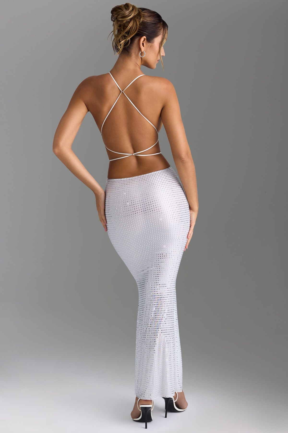 Embellished Cut-Out Backless Maxi Dress in White – view 2