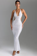 Embellished Cut-Out Backless Maxi Dress in White – view 1