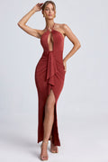 Hardware Detail Cut-Out Halterneck Maxi Dress in Auburn Brown – view 1