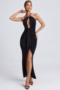 Hardware Detail Cut-Out Halterneck Maxi Dress in Black – view 1