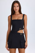 Belted Cut-Out Mini Dress in Black – view 1
