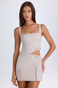 Belted Cut-Out Mini Dress in Taupe – view 1